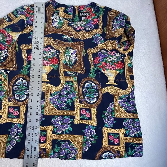 Vintage S.G. Sport Collection Womens Floral & Gold Frame Print Top Large 14/16 - Picture 7 of 7